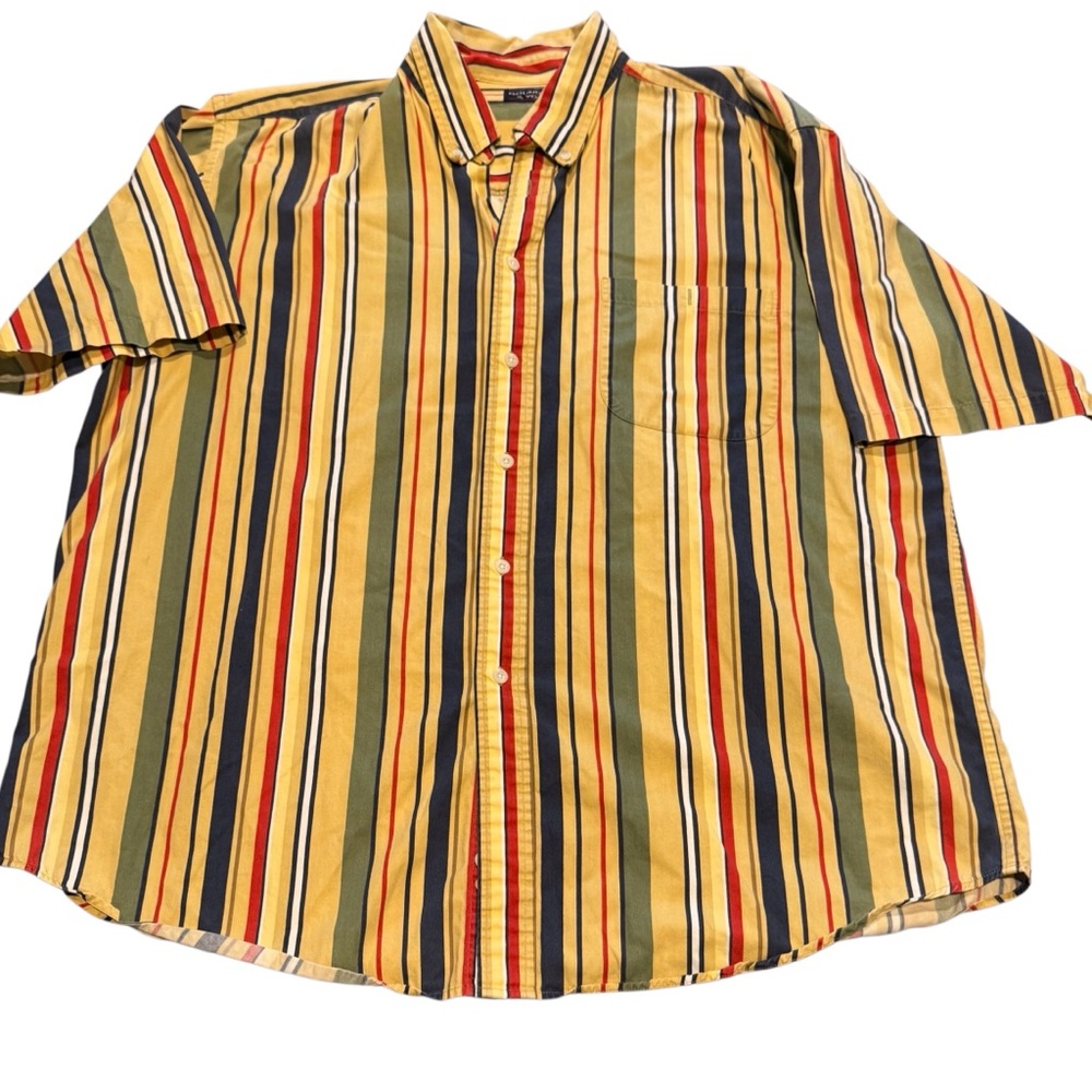 Roundtree & Yorke Men's Striped Cotton Button-Down Shirt Green Red Yellow XL